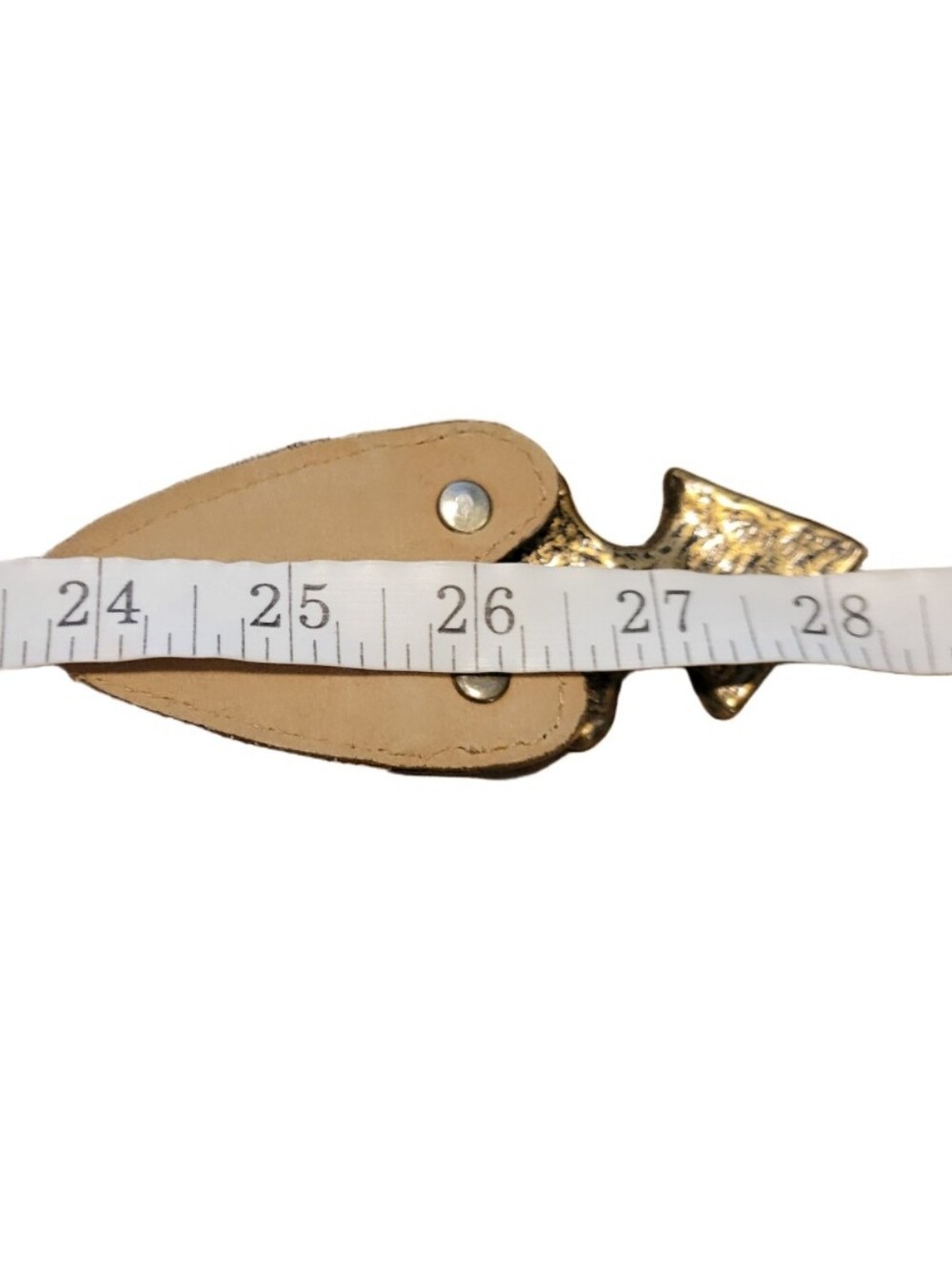 Vintage Omega Arrowhead Stretch Belt Brass Buckle Elastic Stretch - Tan - S/M - Picture 4 of 7